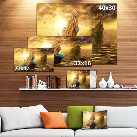 Designart - Sea Mermaid with Ghost Ship